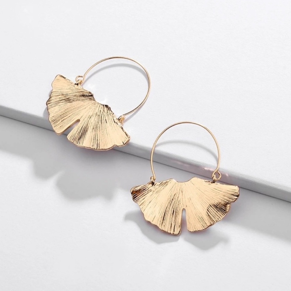 Anthro Gold Gingko Leaf Earrings